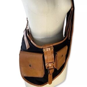 Free People Blue Ridge Sling Saddle Bag Black Brown Leather Crossbody Purse
